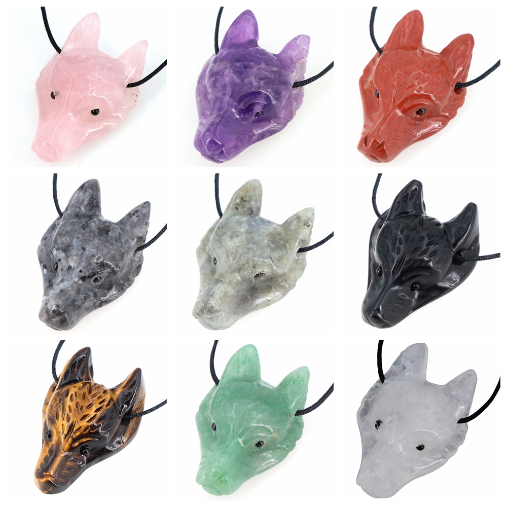 Jewelry Making Gemstones - 40mm Wolf Head Stone Hanger Natuurlijke